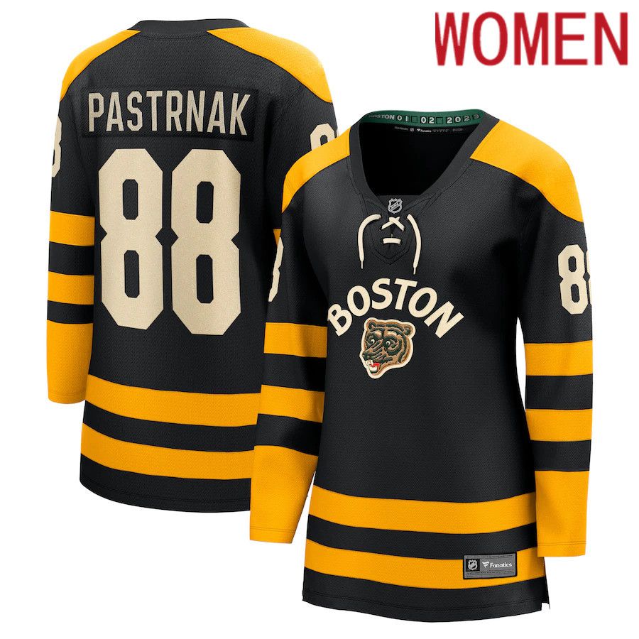 Women Boston Bruins #88 David Pastrnak Fanatics Branded Black 2023 Winter Classic Player NHL Jersey